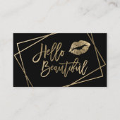 こんにちは美しい唇の金ゴールドの原稿の幾何学的な黒 名刺 (正面)