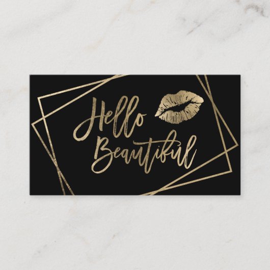 こんにちは美しい唇の金ゴールドの原稿の幾何学的な黒 名刺 (正面)