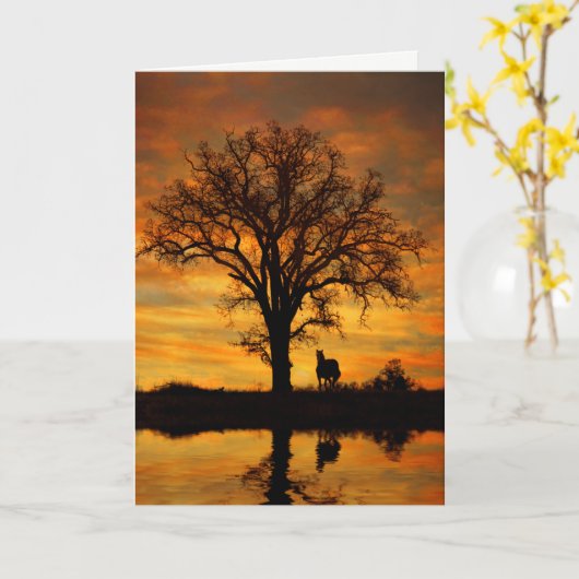 こんにちは美しい日と馬の水オークの木 カード (黄色い花)