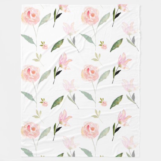 こんにちは美しい水彩画の花のピンクの庭の上品 フリースブランケット (正面)