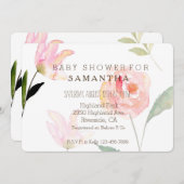 こんにちは美しい水彩画の花のベビーシャワー 招待状 (正面/裏面)