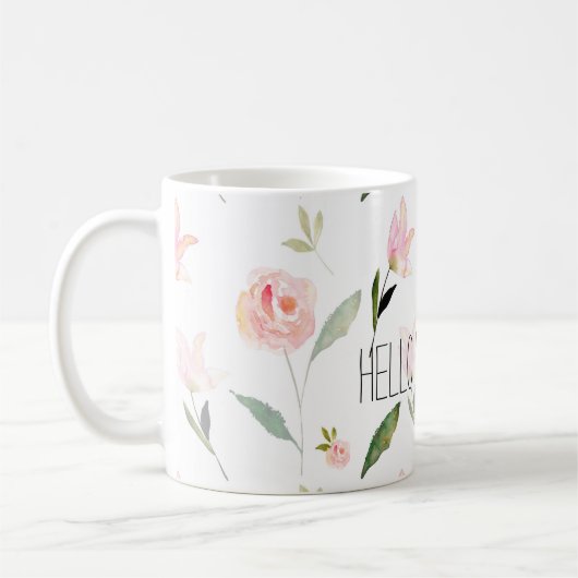 こんにちは美しい水彩画の花柄 コーヒーマグカップ (左)