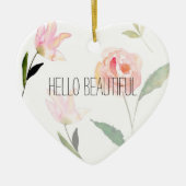 こんにちは美しい水彩画の花柄 セラミックオーナメント (正面)