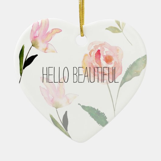 こんにちは美しい水彩画の花柄 セラミックオーナメント (正面)