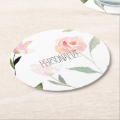 こんにちは美しい水彩画の花柄 ラウンドペーパーコースター (アングル)