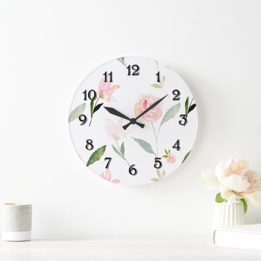 こんにちは美しい水彩画の花柄 ラージ壁時計 (ホーム)
