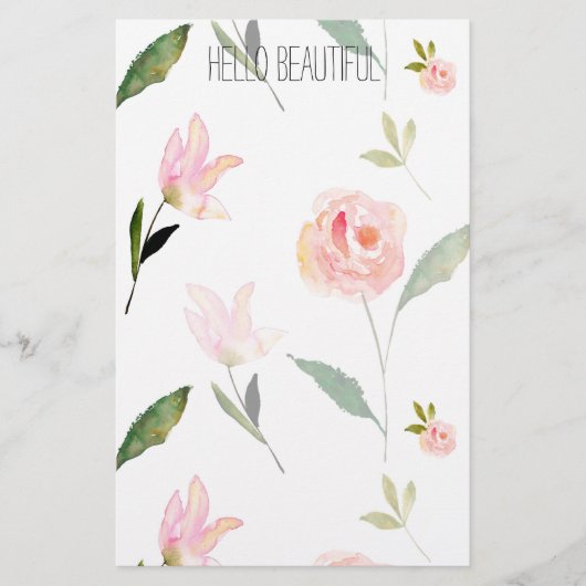 こんにちは美しい水彩画の花柄 便箋 (正面)