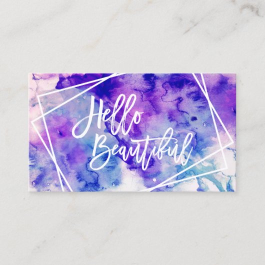こんにちは美しい紫色の水彩画の幾何学的なストライブ柄 名刺 (正面)