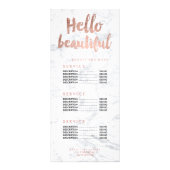 こんにちは美しい金ゴールドのタイポグラフィの大理石の値段表 ラックカード (正面)