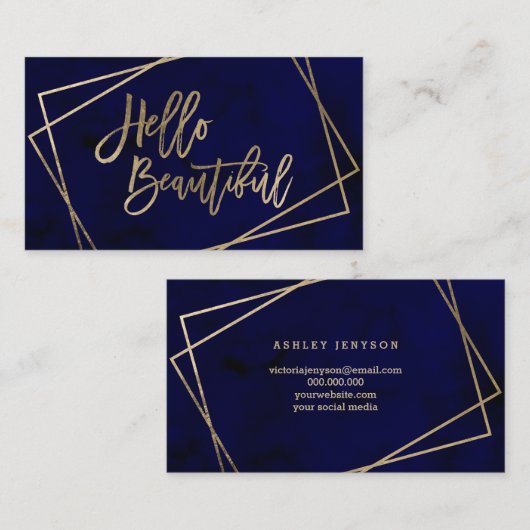 こんにちは美しい金ゴールドの原稿の濃紺の水彩画 名刺 (正面/裏面)