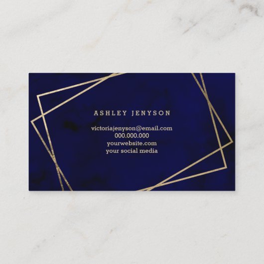こんにちは美しい金ゴールドの原稿の濃紺の水彩画 名刺 (裏面)