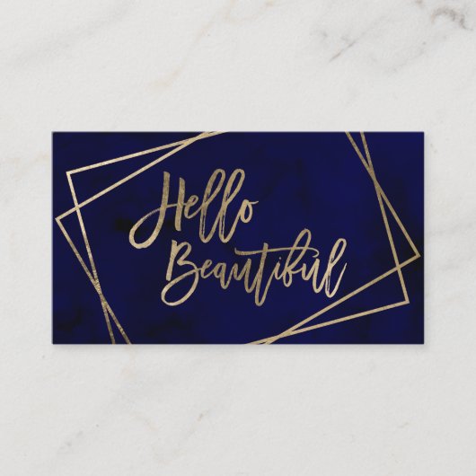 こんにちは美しい金ゴールドの原稿の濃紺の水彩画 名刺 (正面)