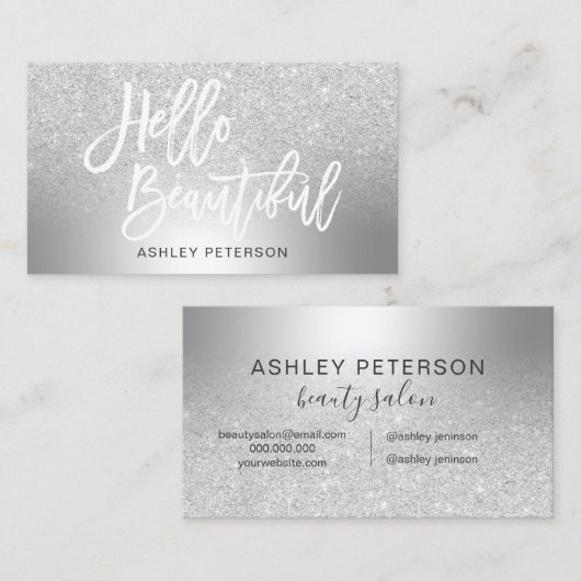 こんにちは美しい銀製のグリッターのグラデーションな金属 名刺 (正面/裏面)