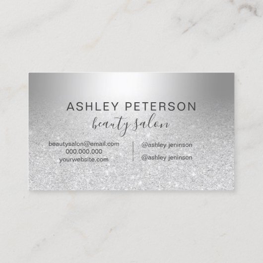 こんにちは美しい銀製のグリッターのグラデーションな金属 名刺 (裏面)