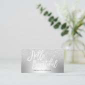 こんにちは美しい銀製のグリッターのグラデーションな金属 名刺 (スタンド正面)