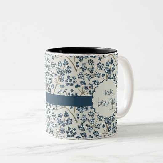 こんにちは美しい青の水色キャラウェイフラワー ツートーンマグカップ (正面右)