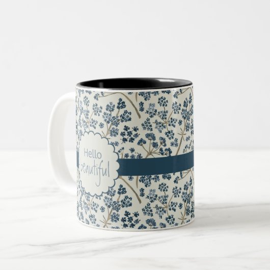 こんにちは美しい青の水色キャラウェイフラワー ツートーンマグカップ (正面左)