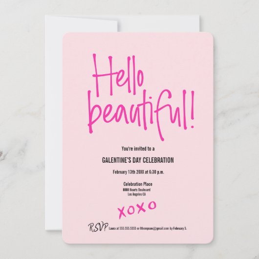 こんにちは美しい！ガレンティーズデイクソオピンクカスタム色 招待状 (正面)