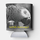 こんにちは美しい – 不気味な灰色のオウム 缶クーラー (裏面)