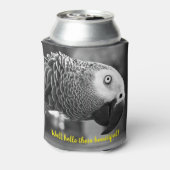 こんにちは美しい – 不気味な灰色のオウム 缶クーラー (缶裏面)