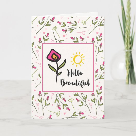 こんにちは美しくかわいらしいWildlflowersおよび日曜日 カード (正面)