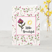 こんにちは美しくかわいらしいWildlflowersおよび日曜日 カード (黄色い花)