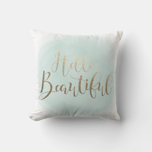 こんにちは美しくフェイクな金ゴールド16" x 16"装飾用クッション クッション (正面)