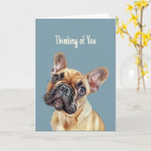 こんにちは考えかわいいブルドッグフランスの犬 カード (黄色い花)