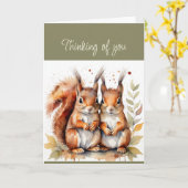 こんにちは考えかわいいリスのカップル カード (黄色い花)