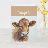 こんにちは考えかわいい甘い茶色の牛 カード (黄色い花)