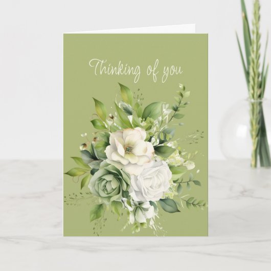 こんにちは考えの白いバラの緑 カード (正面)