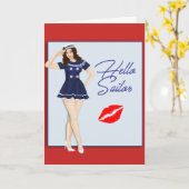 こんにちは船員のピンナップの女の子 カード (黄色い花)