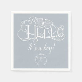 こんにちは装飾的なスクリプトdusty blueそれは男の子である スタンダードカクテルナプキン
