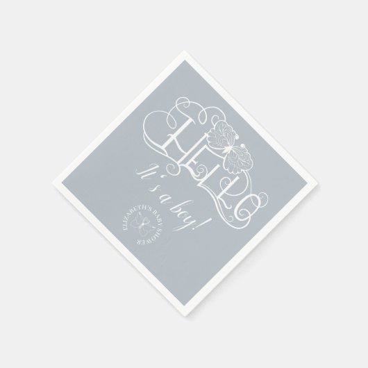 こんにちは装飾的なスクリプトdusty blueそれは男の子である スタンダードカクテルナプキン (角)