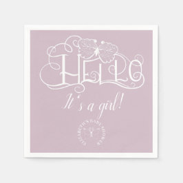 こんにちは装飾的なスクリプトdusty blue女の子だ スタンダードカクテルナプキン