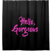 こんにちは豪華でガーリーなショッキングピンクの黒 シャワーカーテン (正面)