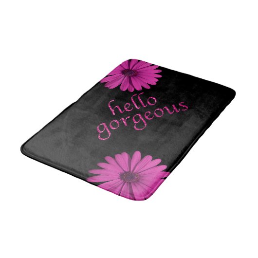 こんにちは豪華でガーリーな|のショッキングピンクのグリッターの一見の浮気者 バスマット (アングル)