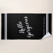 こんにちは豪華で魅力的な白黒カスタム ビーチタオル (正面)