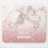 こんにちは豪華なばら色の金ゴールドのグリッターの白の大理石 マウスパッド (正面)