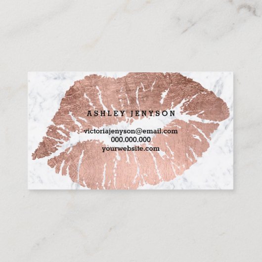 こんにちは豪華な唇のばら色の金ゴールドのタイポグラフィの大理石 名刺 (裏面)
