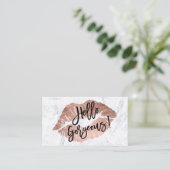 こんにちは豪華な唇のばら色の金ゴールドのタイポグラフィの大理石 名刺 (スタンド正面)