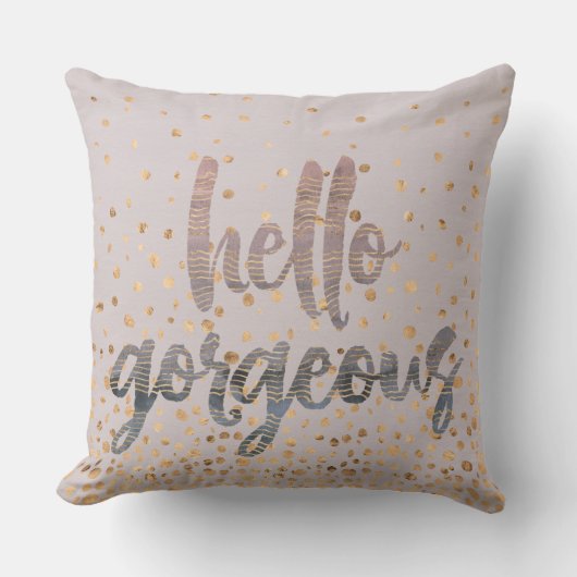 こんにちは豪華な薄紫のタマキビのばら色の金ゴールドの紙吹雪 クッション (正面)