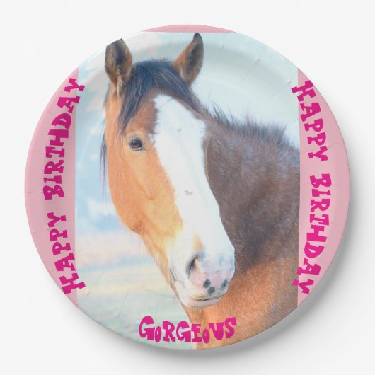 こんにちは豪華な馬の誕生日カード ペーパープレート (正面)