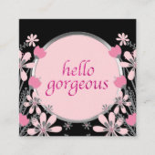 こんにちは豪華な|ガーリーな花のピンクのグリッター スクエア名刺 (正面)