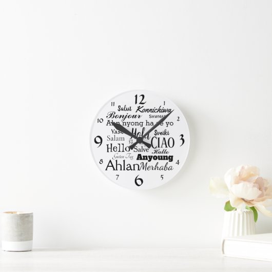 こんにちは違うな言語単語の芸術の柱時計で ラウンド壁時計 (ホーム)