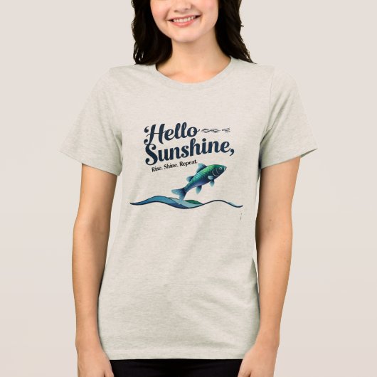 こんにちは陽気さん、泳ぐ。輝く。繰り返す。 トライブレンドTシャツ (正面)