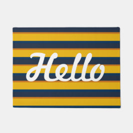 こんにちは黄色および青い縞のドア・マット ドアマット