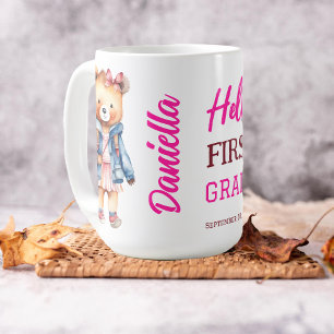 こんにちは1年生かわいいテディベアのジャケット コーヒーマグカップ