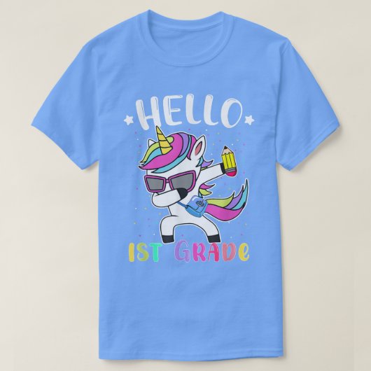 こんにちは1年生ダビングユニコーン新学期ギル Tシャツ (デザイン正面)