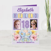 こんにちは18誕生日の名前2写真フローラ紫 カード (正面)
